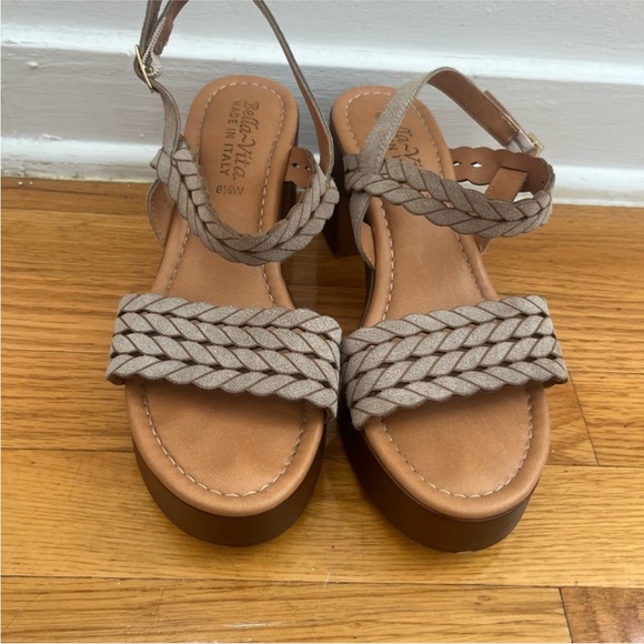 Bella Vita Taupe Braided Platform Block Heel Sandal - Picture 3 of 8